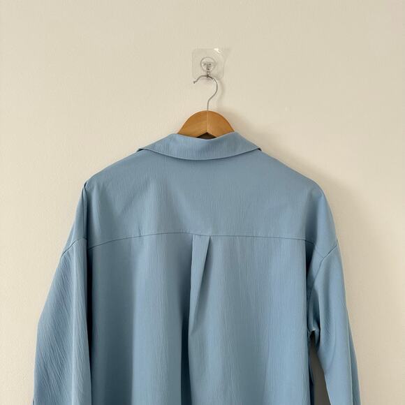 Collared Long Sleeve Button Up Shirt Blue S - Picture 7 of 7